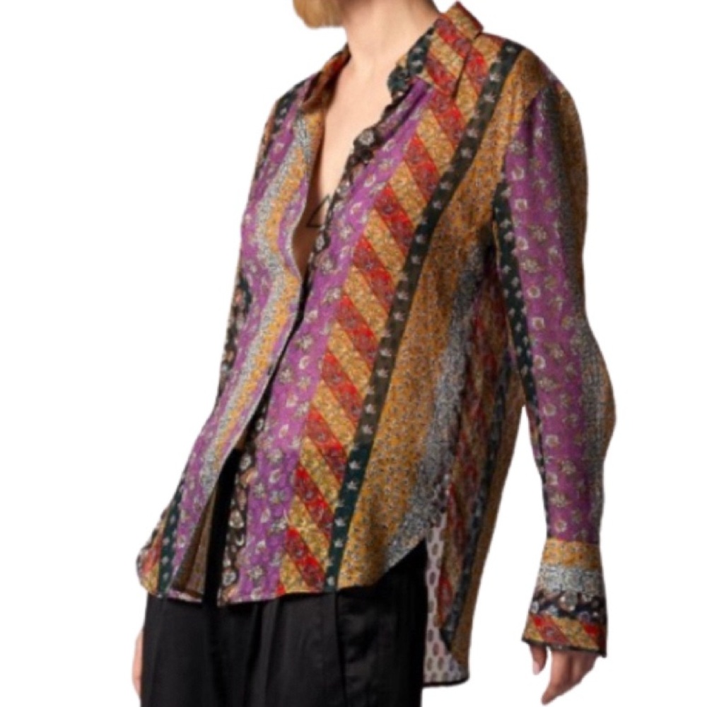 NWT Equipment Femme Quinne No Pocket Chai Tea Multi Silk Shirt - Sz XXS
